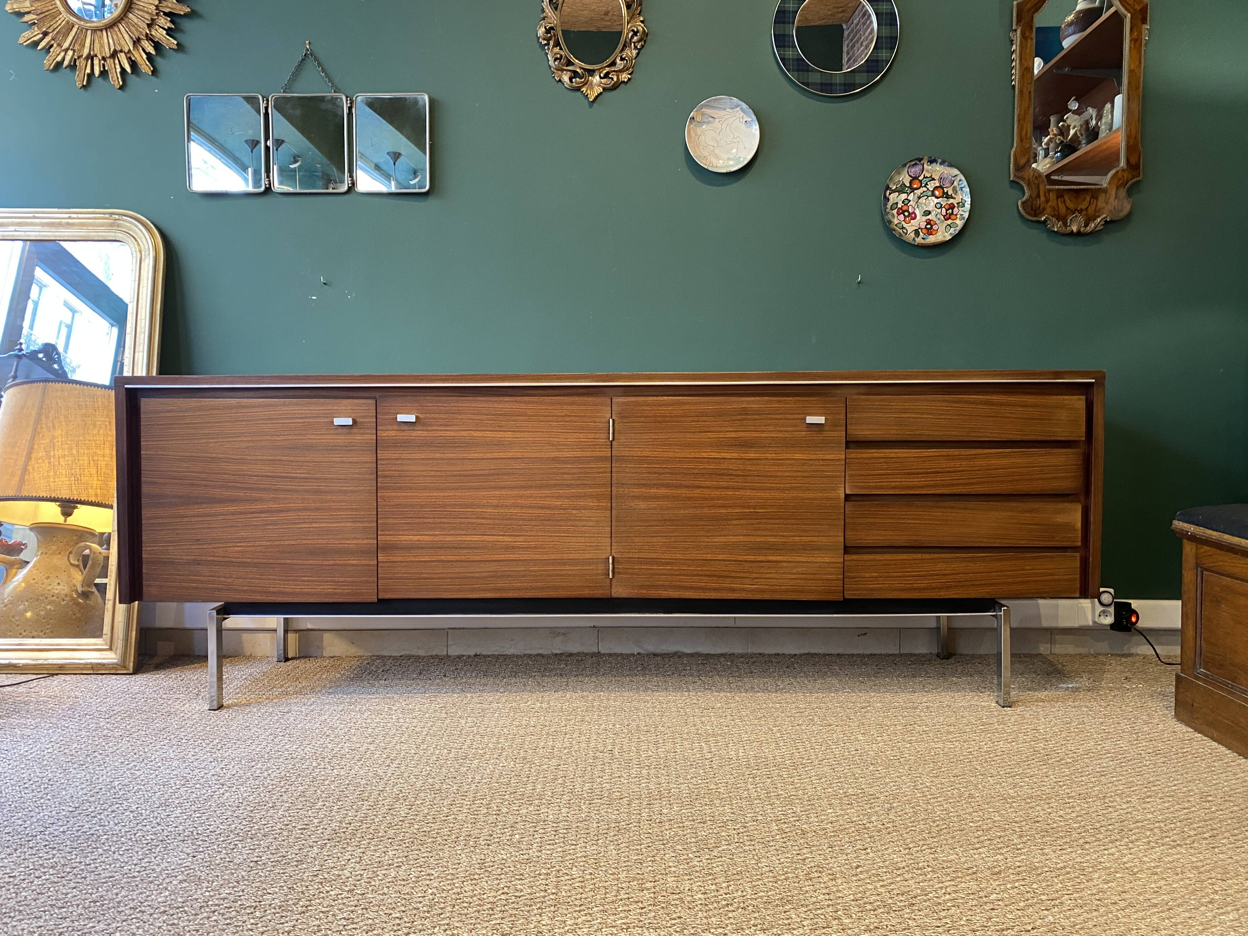 Mid-century sideboard in rosewood and chrome metal