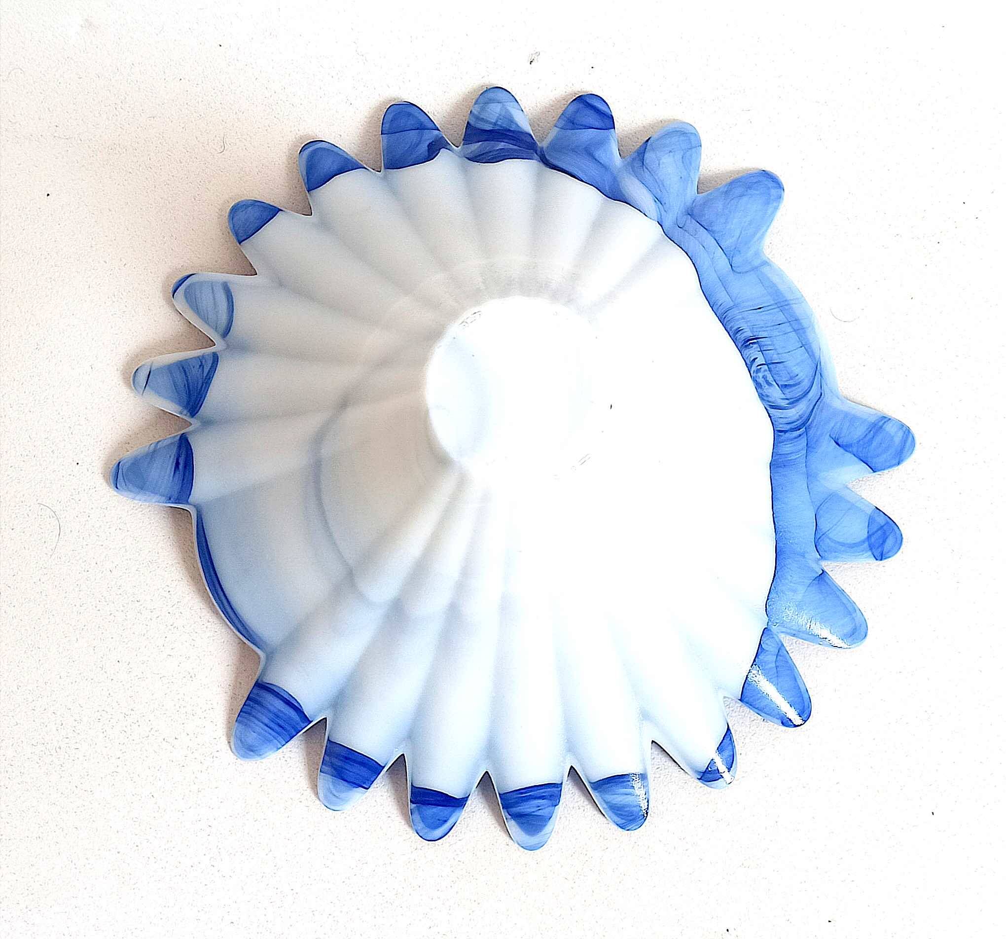 Murano glass cup opaline blue white width 26 cm 60s