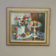 Original Swedish Oil on Canvas – "Flowers and Fruit by Ellis Wallin"