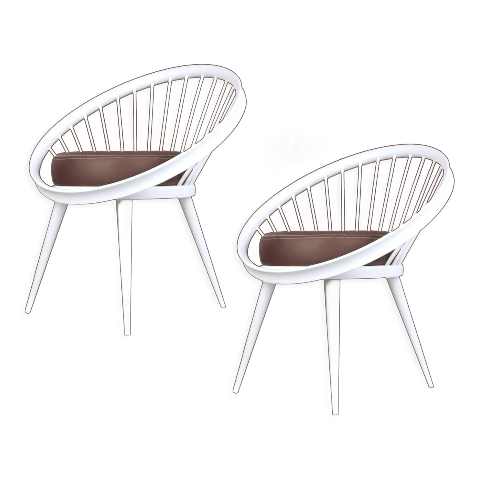 Pair of Scandinavian Design Chairs, 60s, Leather Wood