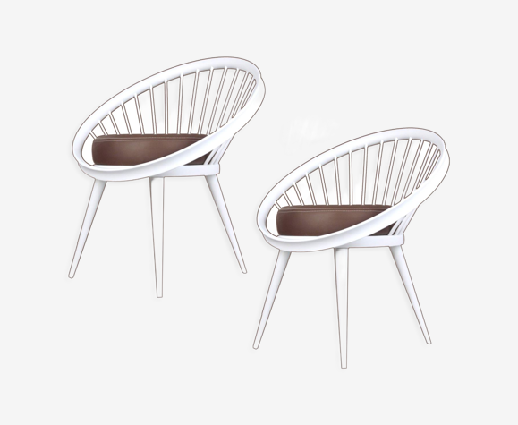 Paire de fauteuils chaises design scandinaves années 60, bois cuir