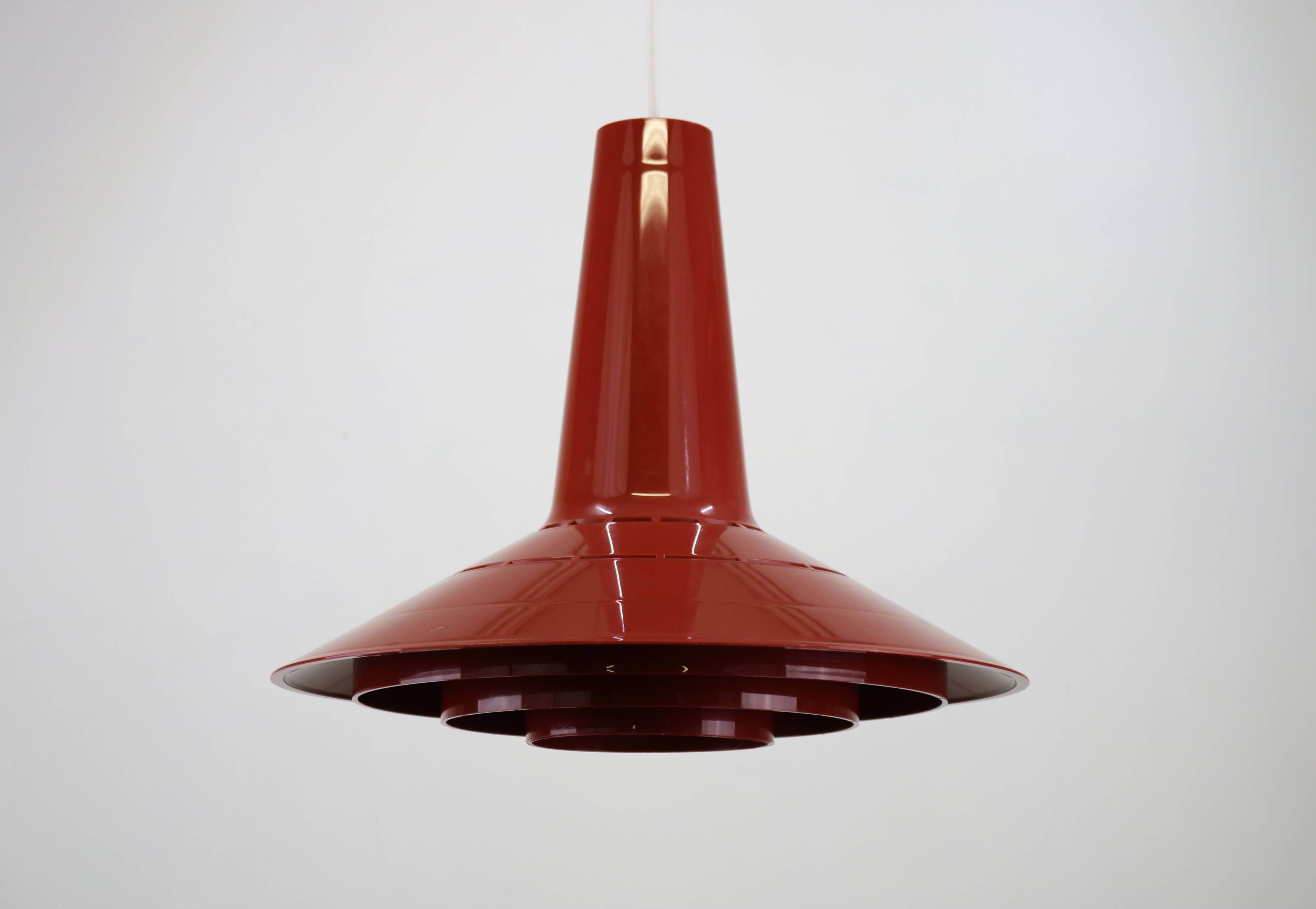 Dark red space age ceiling lamps by Bent Karlby for A. Schroder Kemi  -70's