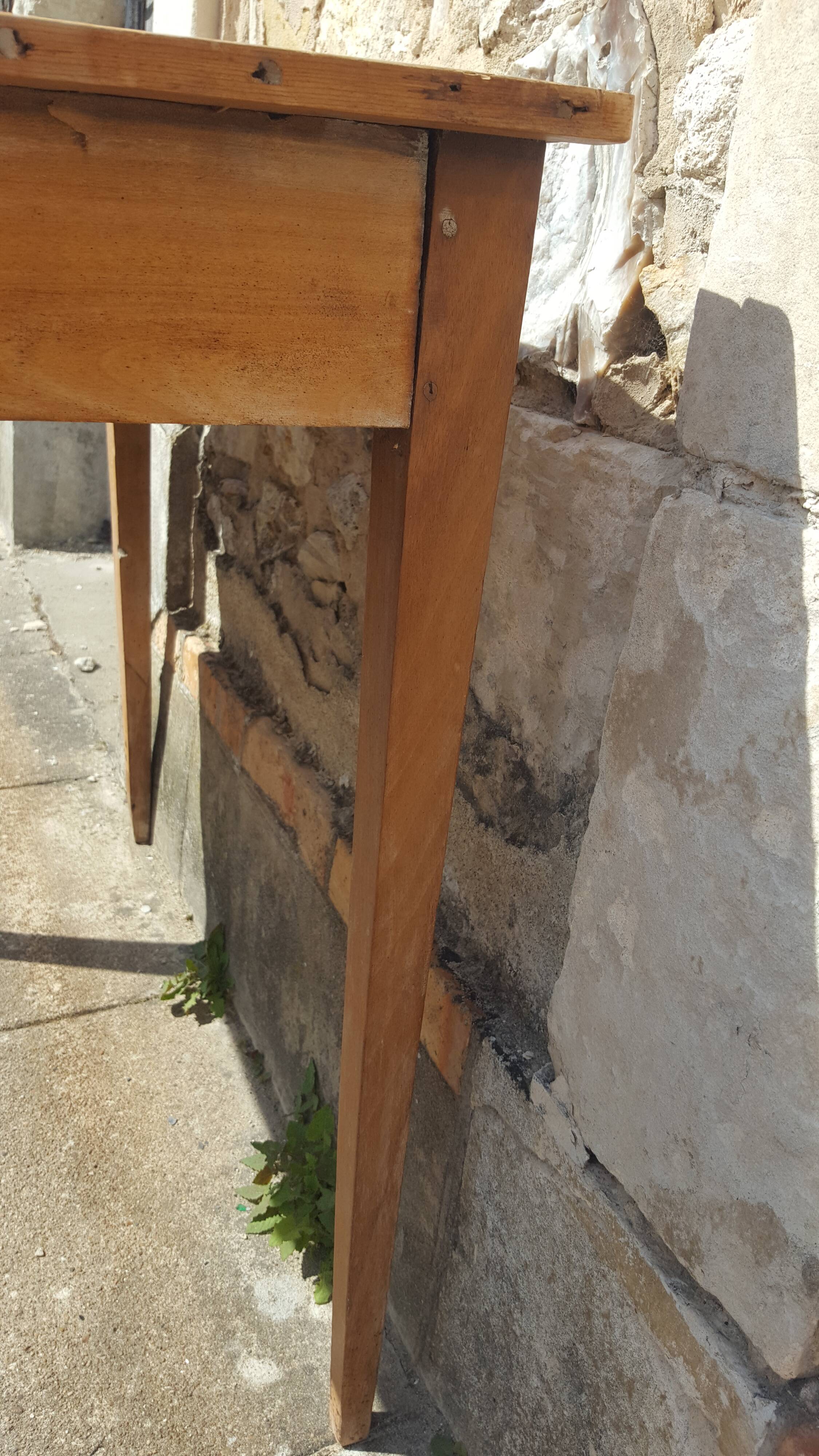 Raw wood farm table with drawer