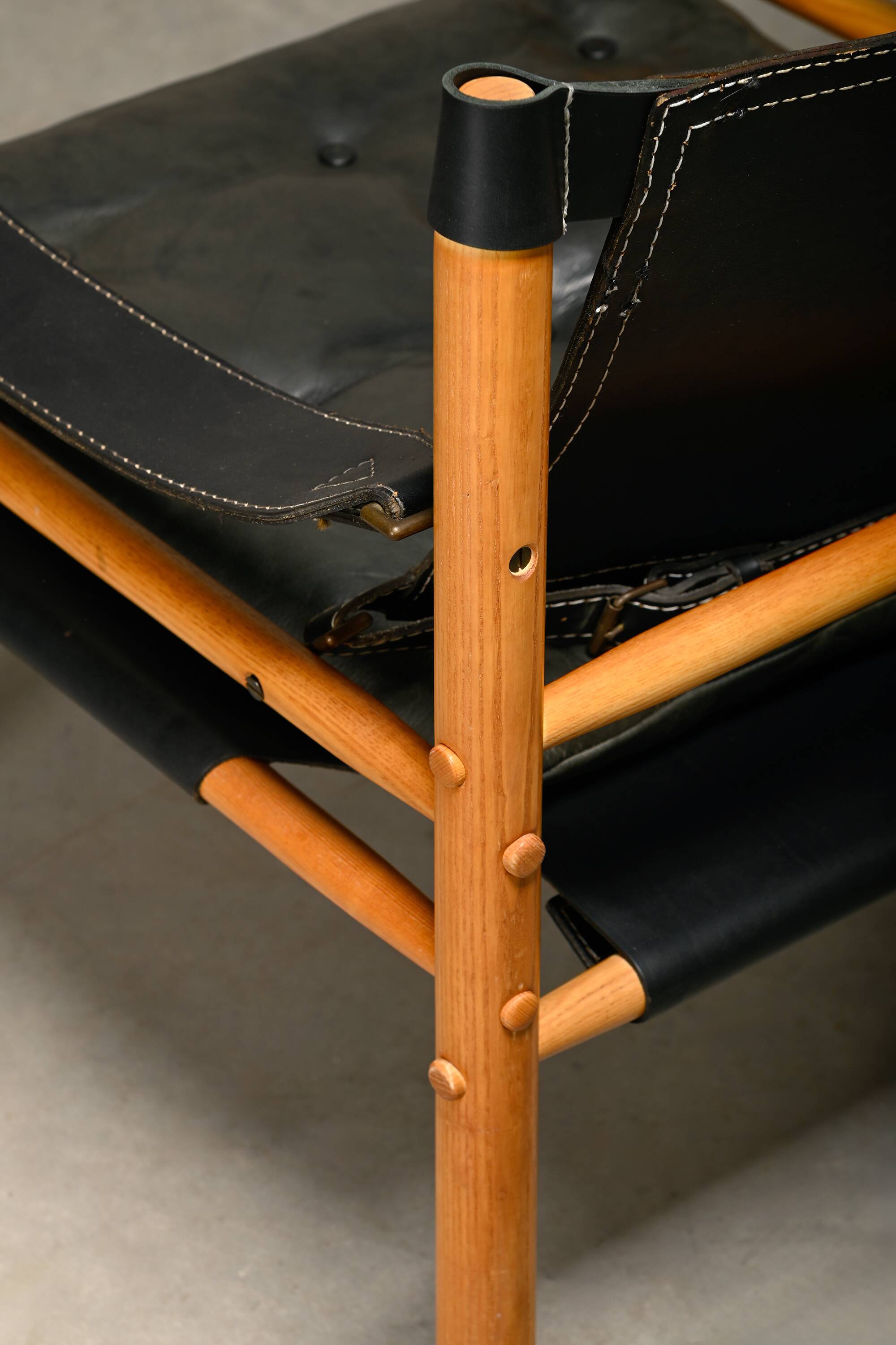 Arne Norell Sirocco Safari Lounge Chairs in Black Leather and Ash, Sweden