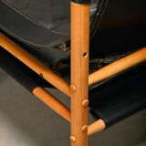 Arne Norell Sirocco Safari Lounge Chairs in Black Leather and Ash, Sweden