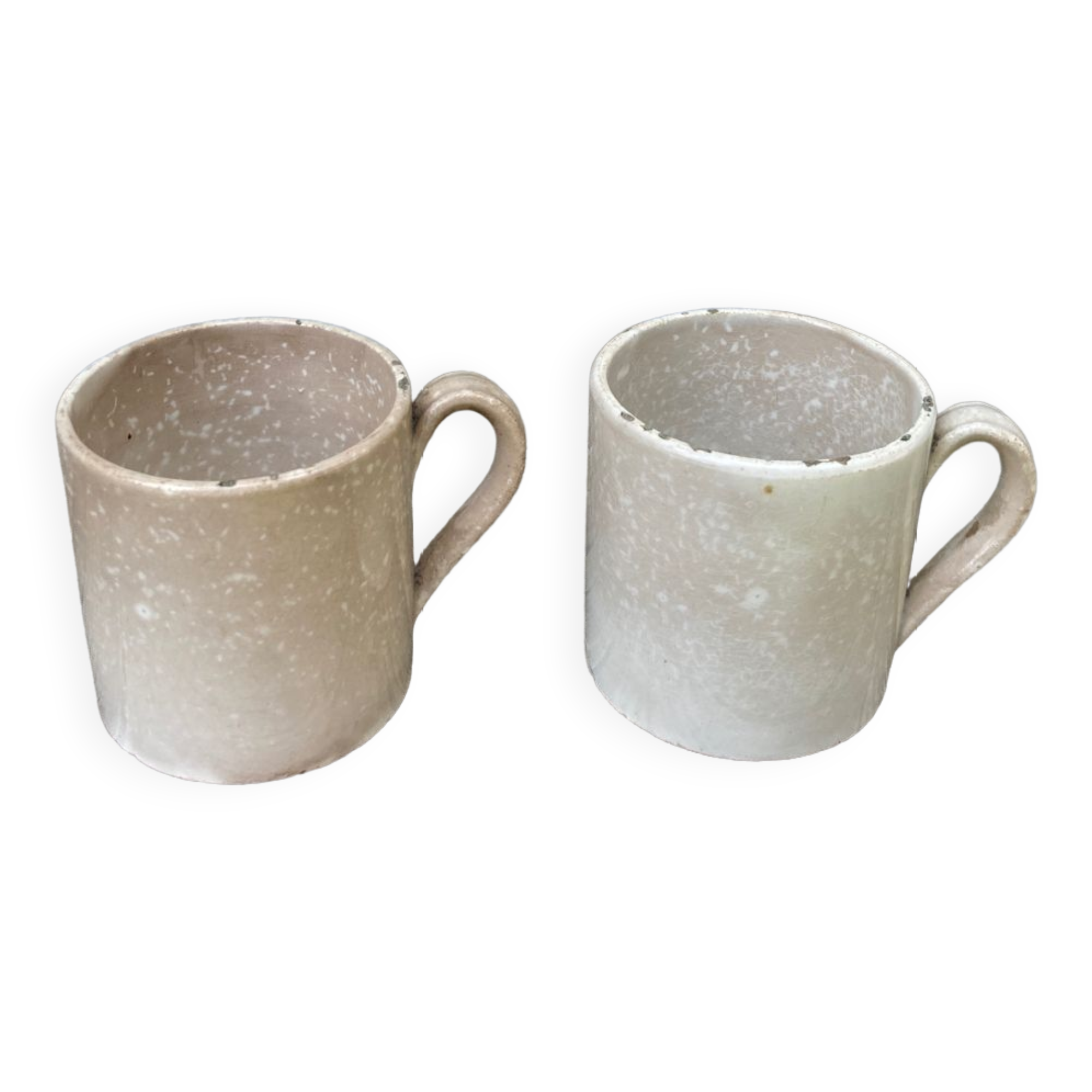 Duo of old beige Veillard Bordeaux coffee cups
