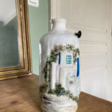 Handcrafted ceramic vase village scene Crete 70s