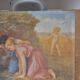 Painting on wood "Cupid and a couple at the fountain".