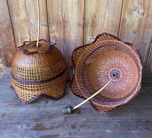 Vintage rattan suspension duo.