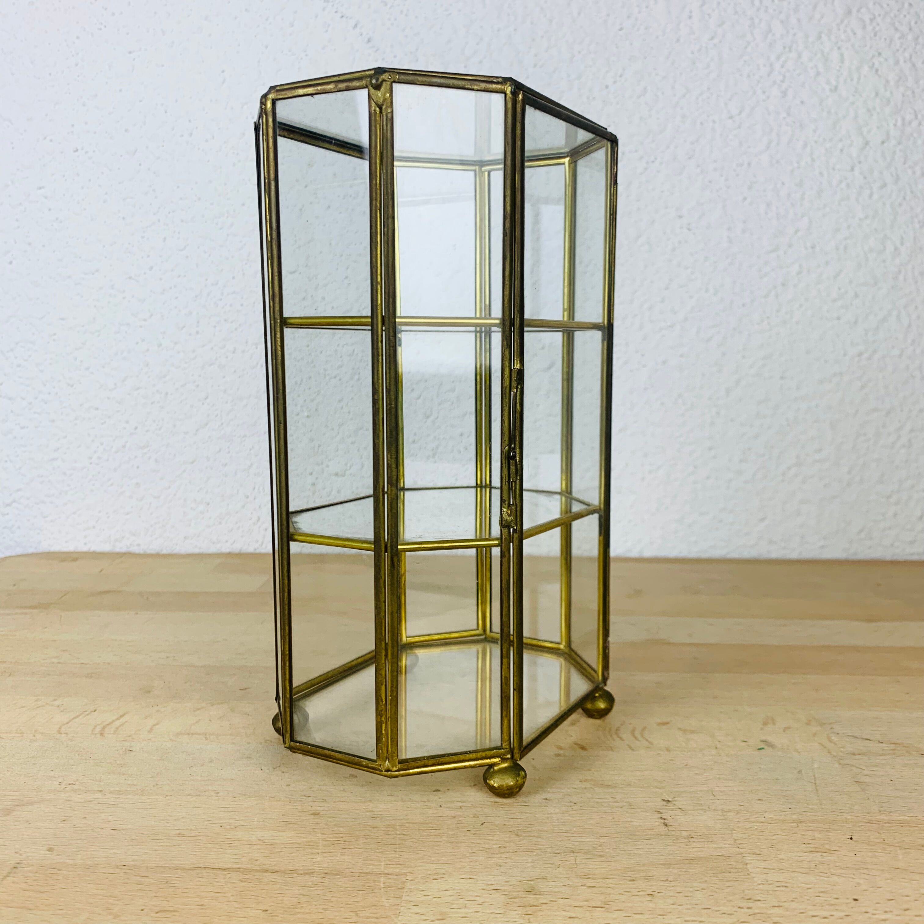 Miniature display case brass and glass, shelf