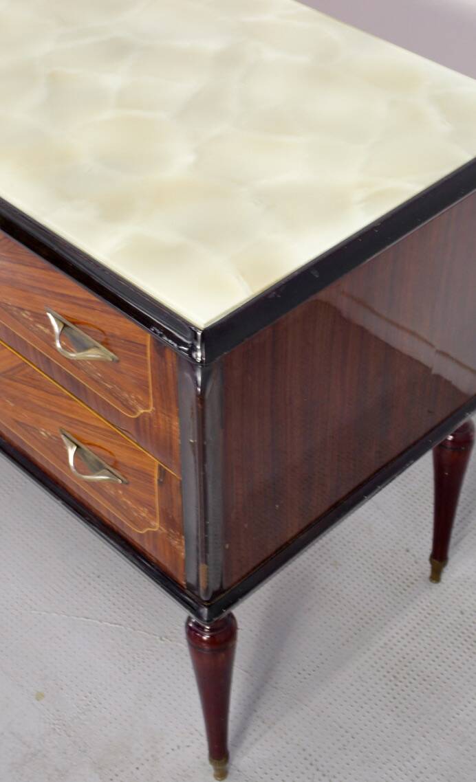 Midcentury Italian Sideboard / Dresser In Walnut And Brass. Vintage Modern