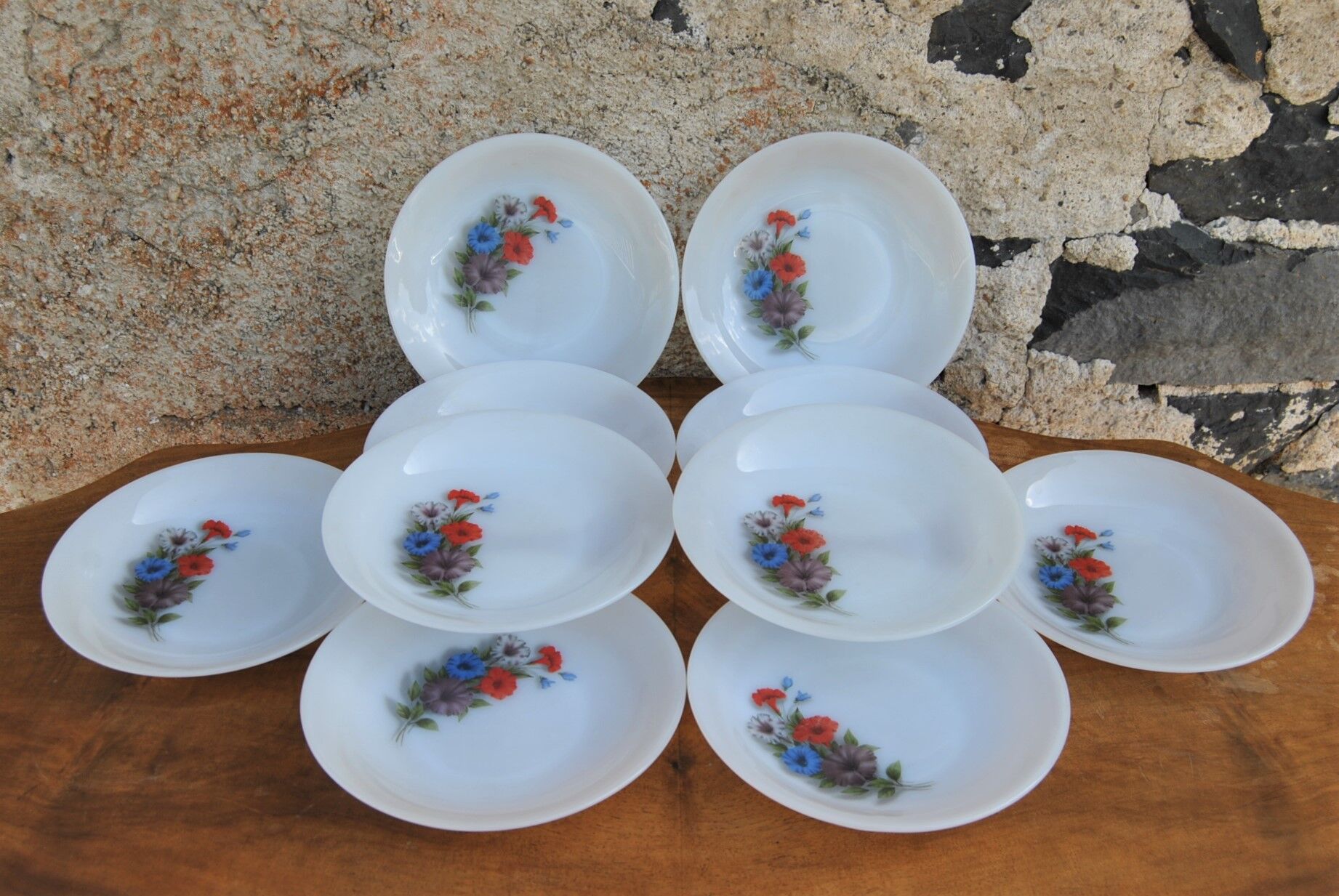 Set of 10 plates flowers of the fields - Arcopal - 70s - Vintage authentic