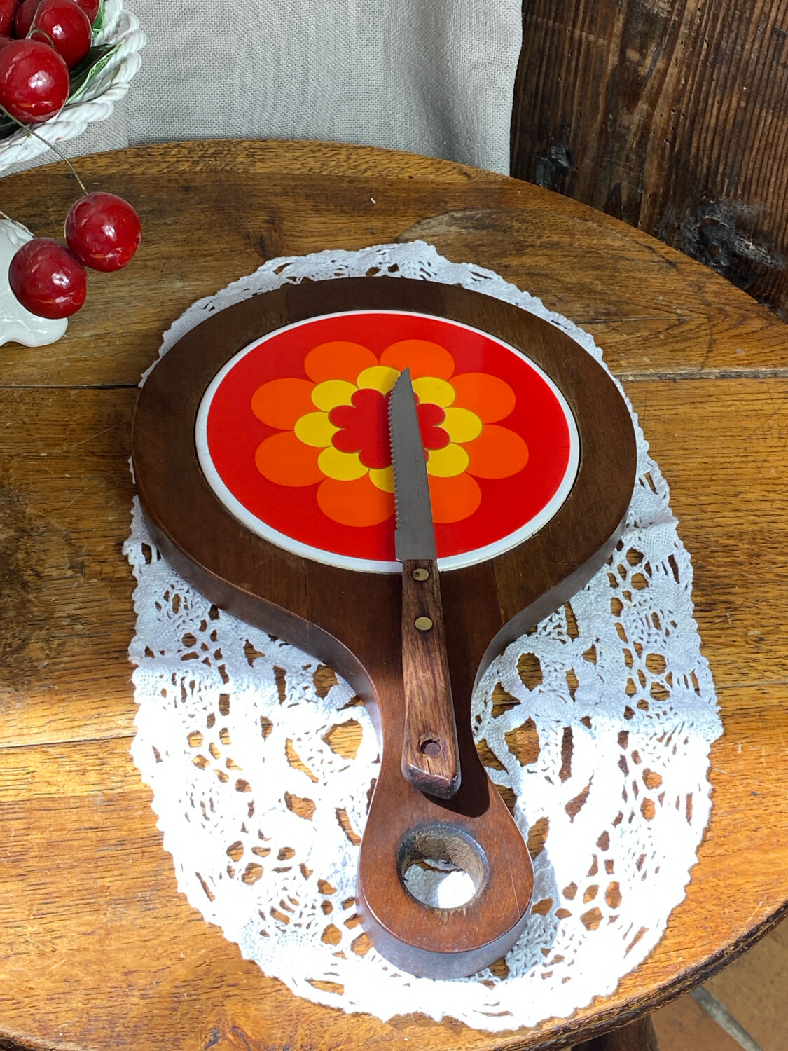 Plateau, wooden and ceramic chopping board, 1970s