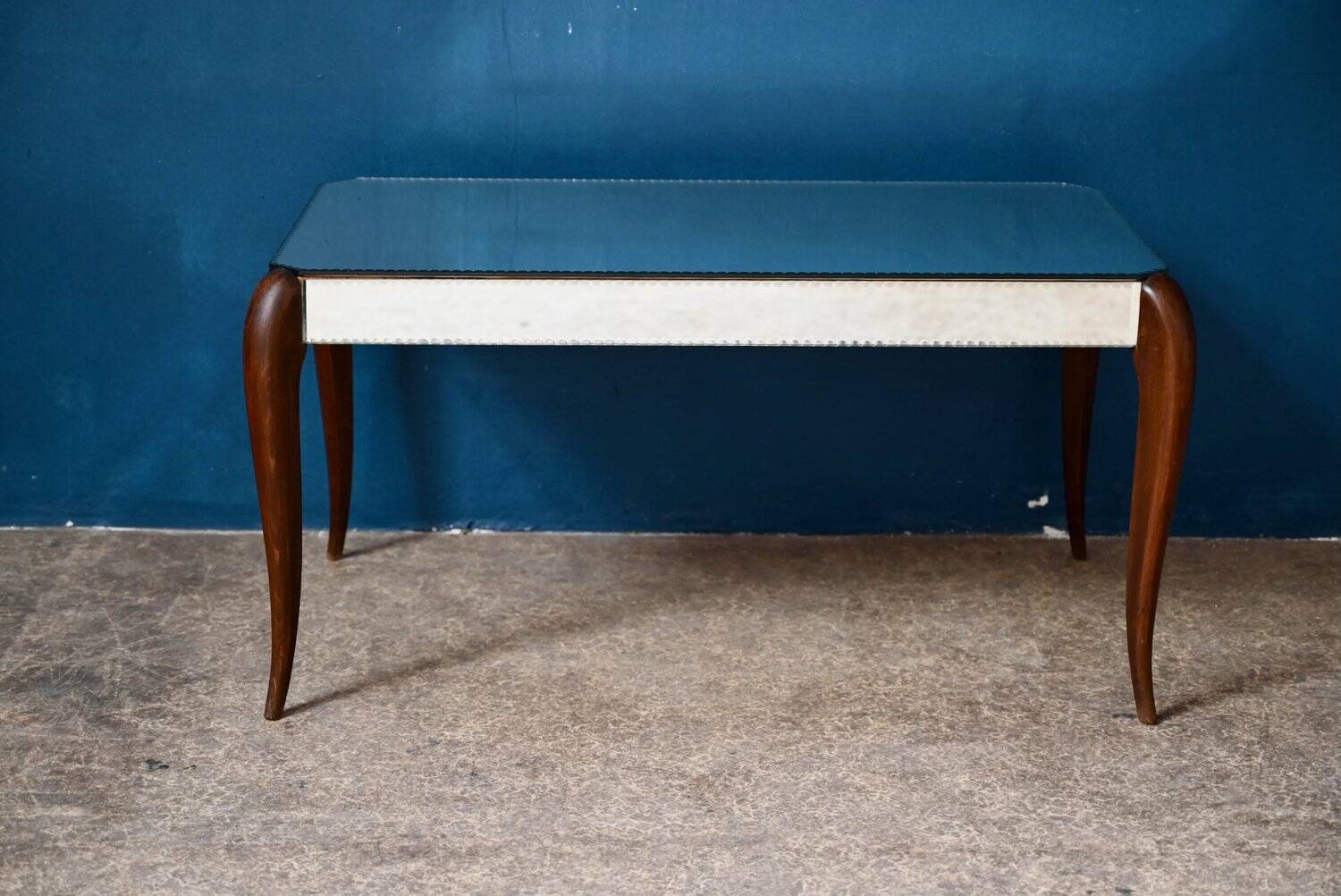 Art Deco coffee table with bevelled mirror from the 1940s, bohemian chic.