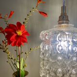 Vintage globe pendant light in transparent molded glass