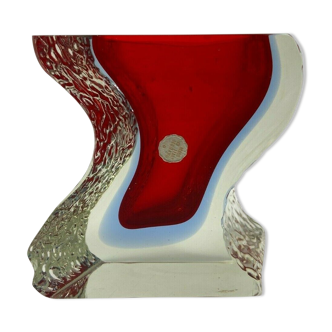 Murano red vase 1960 geometric decoration made in italy