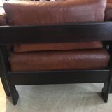Fauteuil en cuir et palissandre Sergio Asti