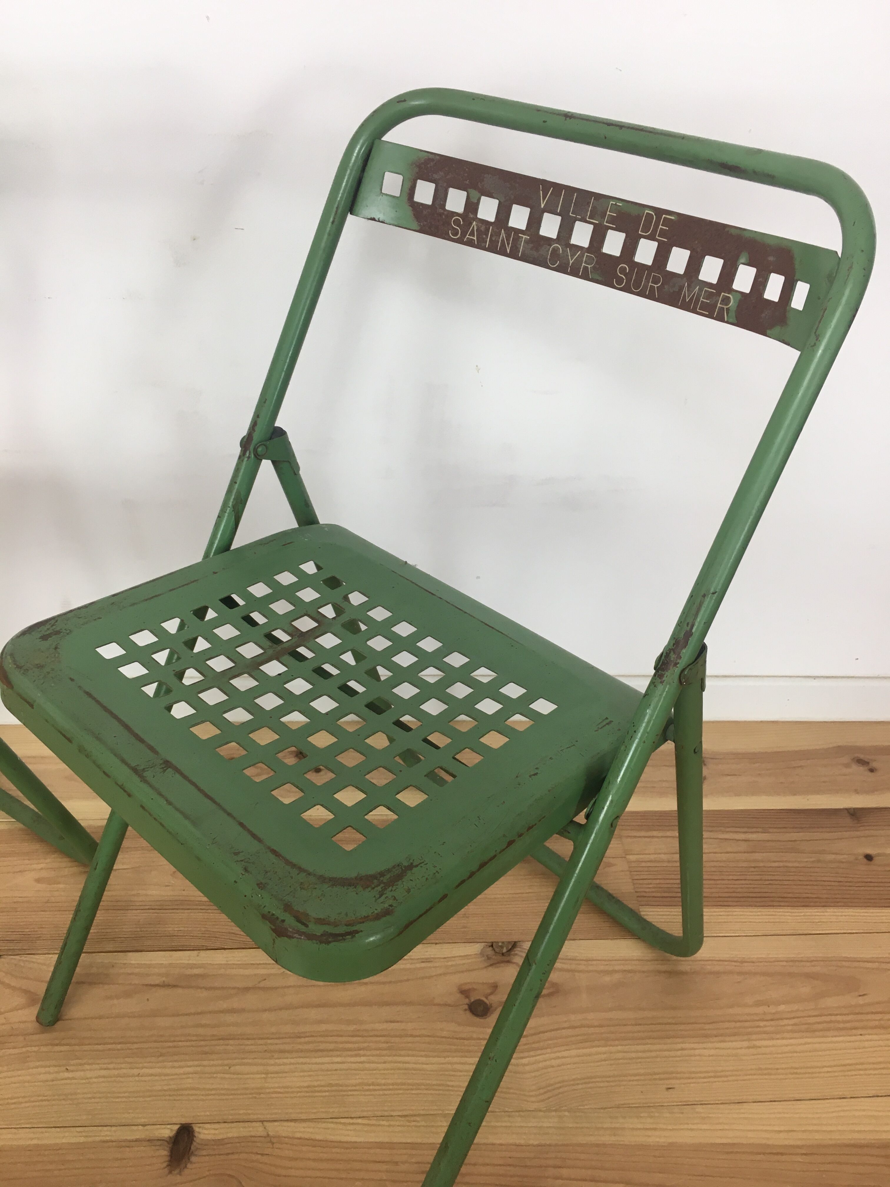 Industrial style metal terrace or garden chairs, folding