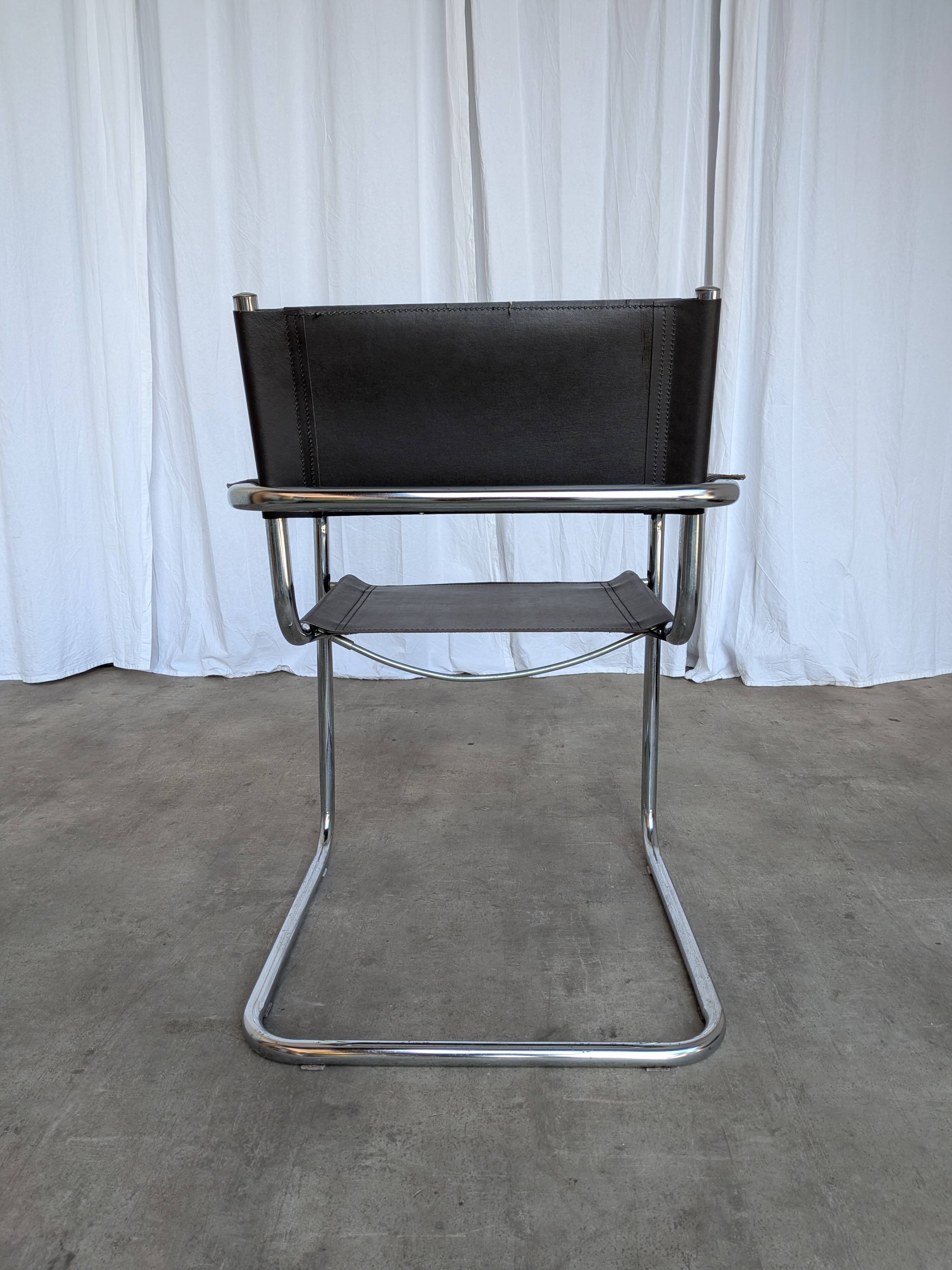 Vintage Mart Stam Style Armchair: Dark Brown Faux Leather Chrome Cantilever