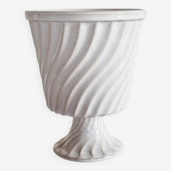 Cache-pot vase vintage en faïence blanche