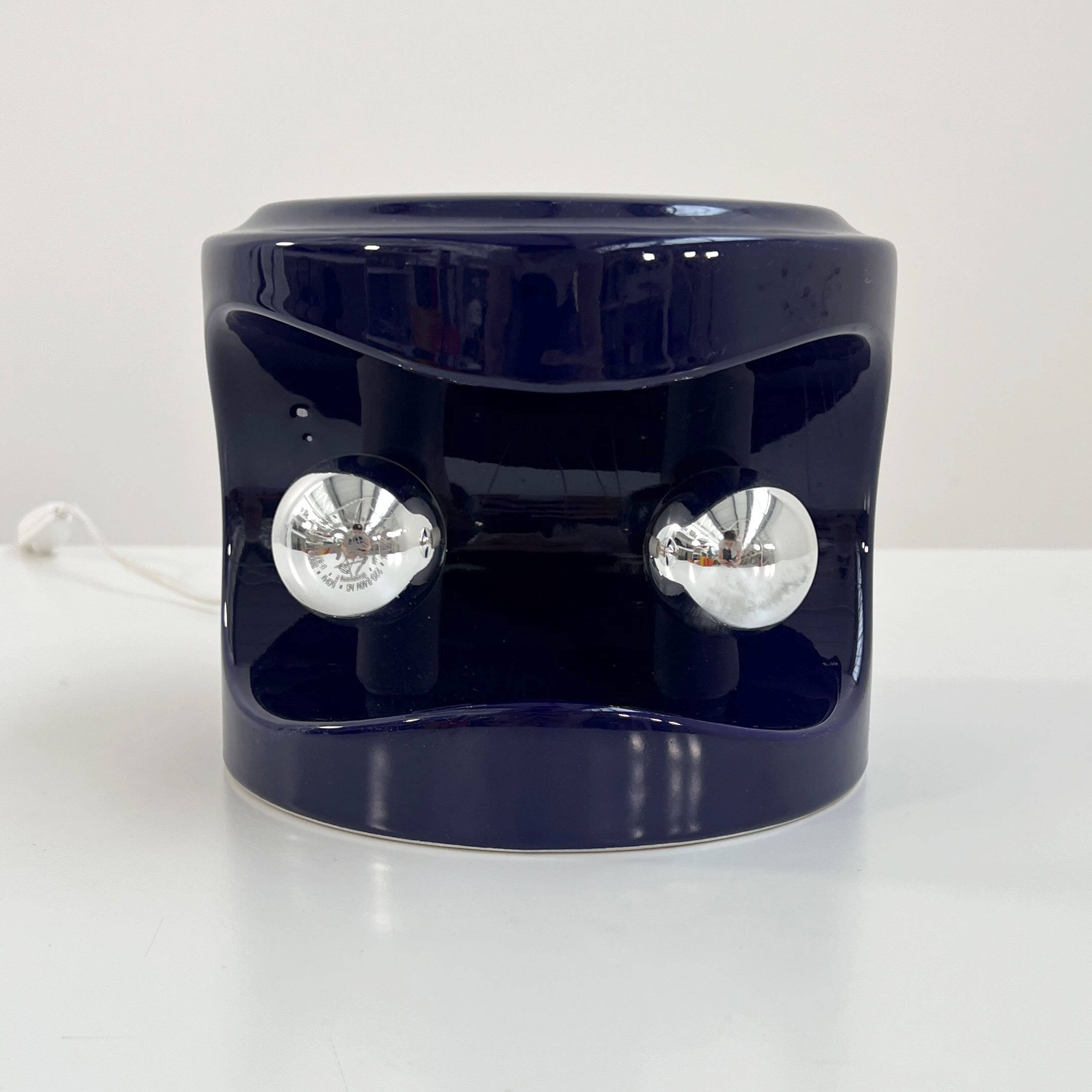 Blue night / mauve ceramic table lamp by Perdomello 70, 1970