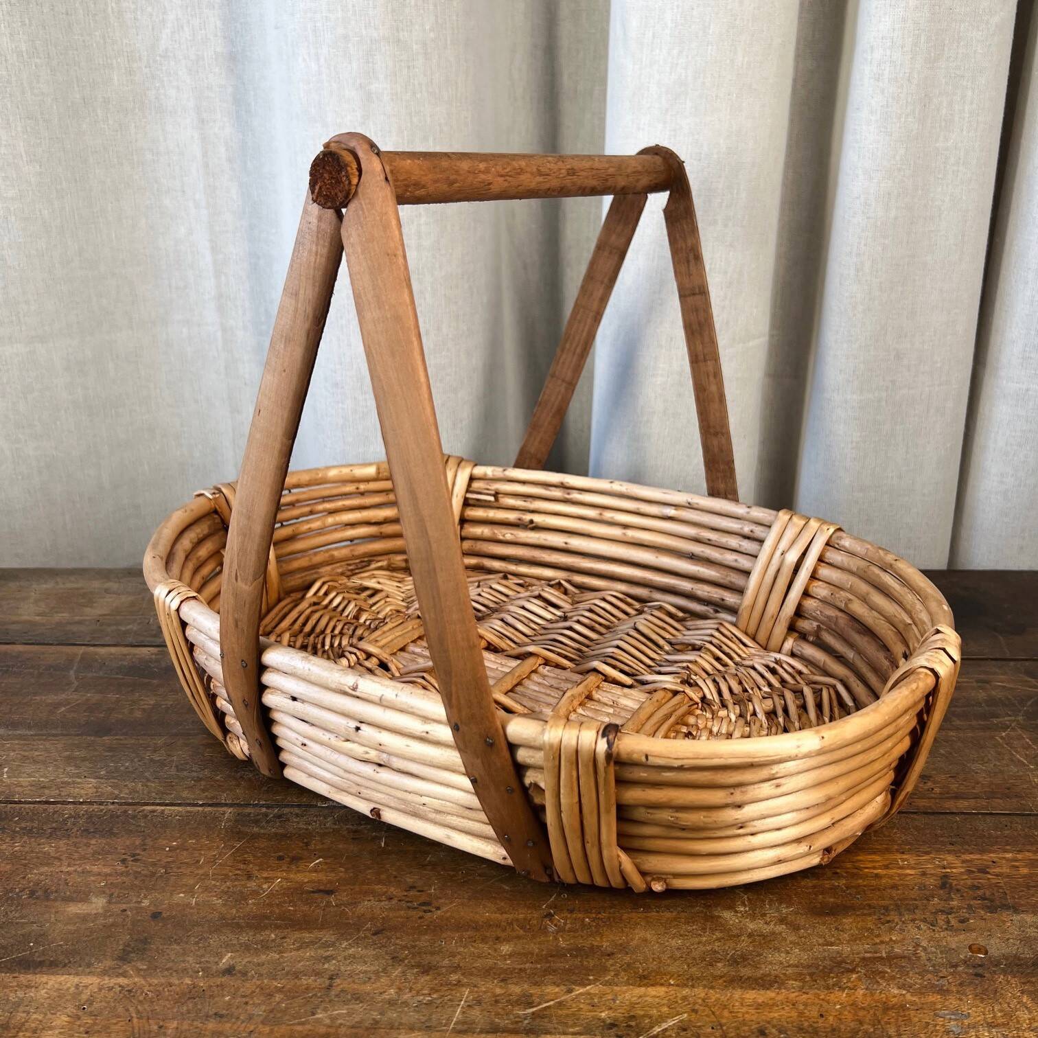 Wicker, bamboo and wood basket