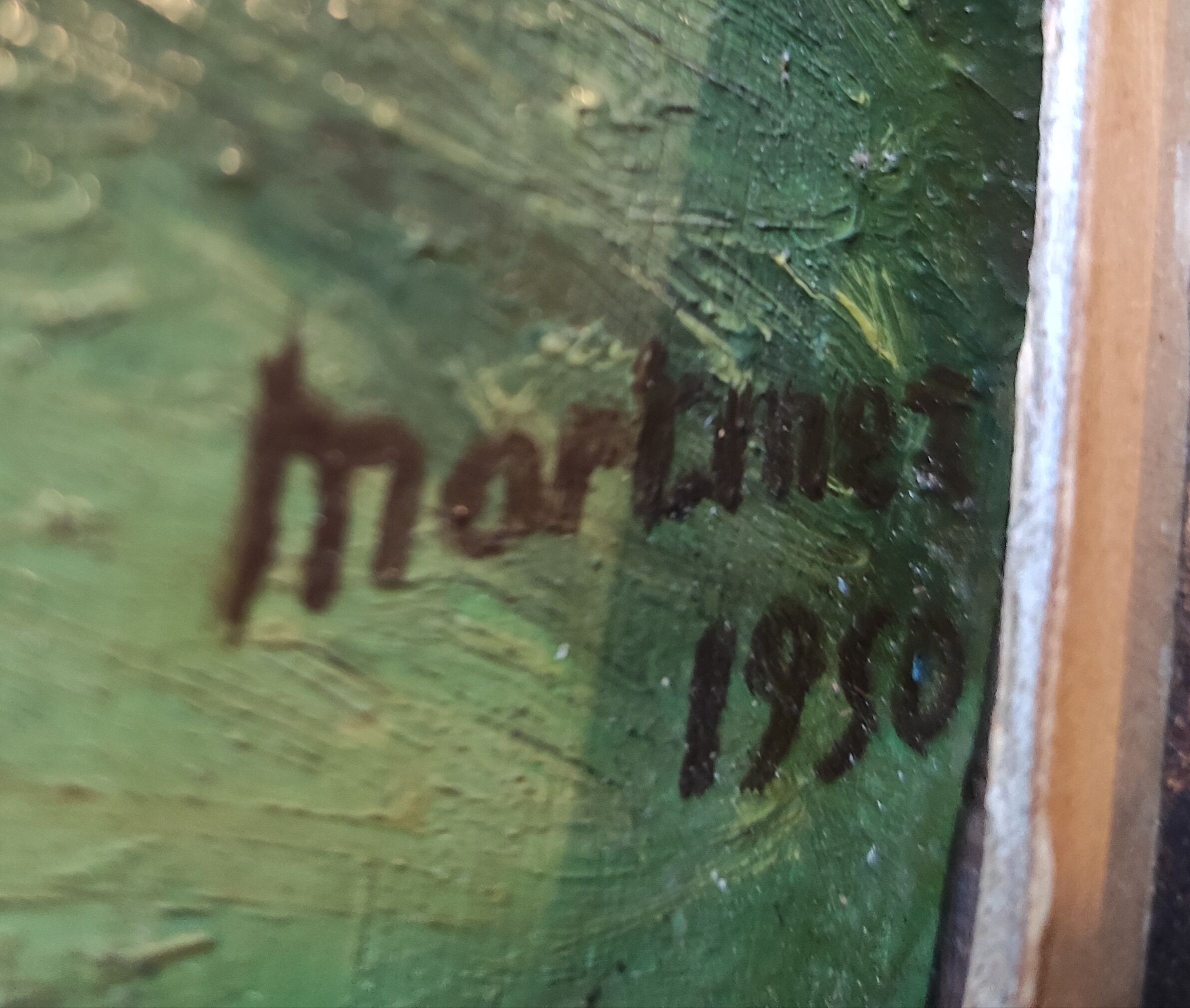French vintage oil painting, signed Martínez, 1950