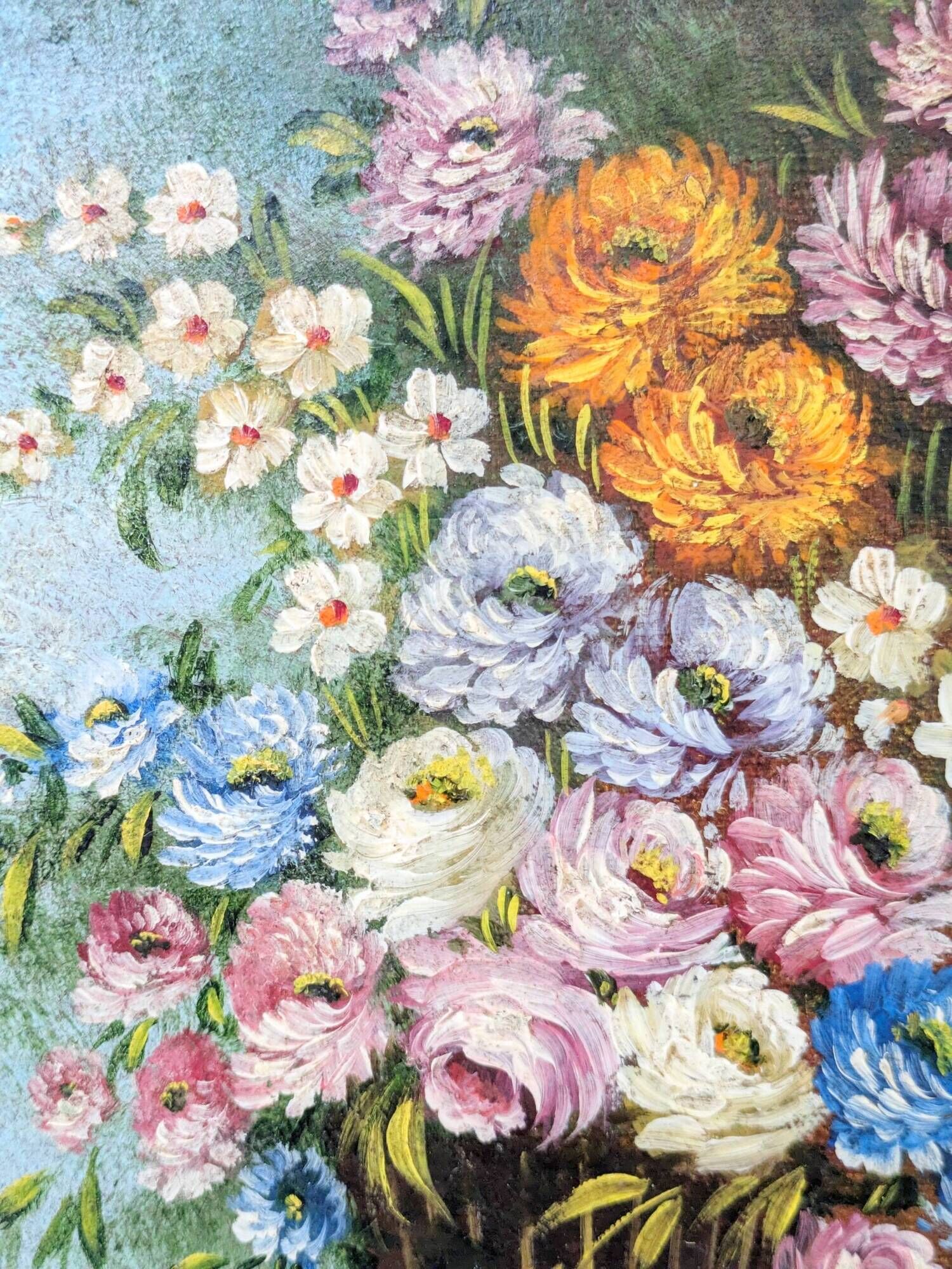 Antique oil painting, bouquet of peonies, ornate gilded frame