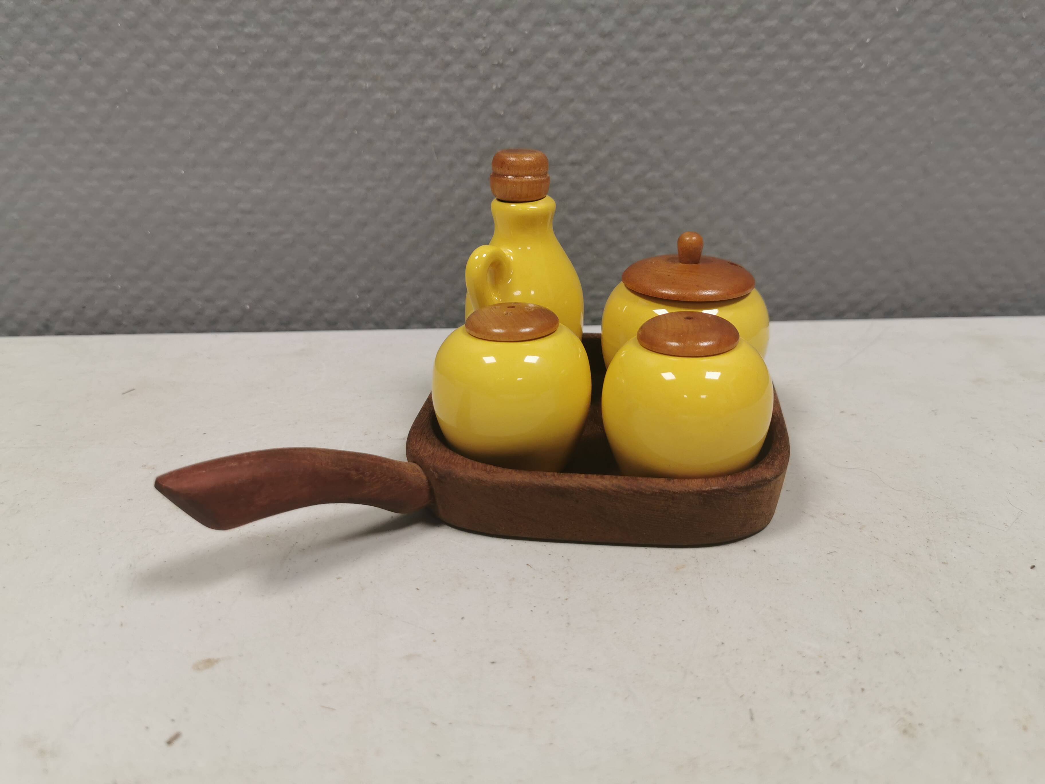 Petit ensemble de table suédois en céramique et bois, années 1980