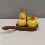 Petit ensemble de table suédois en céramique et bois, années 1980