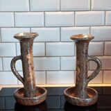 Pair of large format stoneware candlesticks
