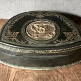 Old large leather jewelry box with a central medallion, XIX century, Napoleon III