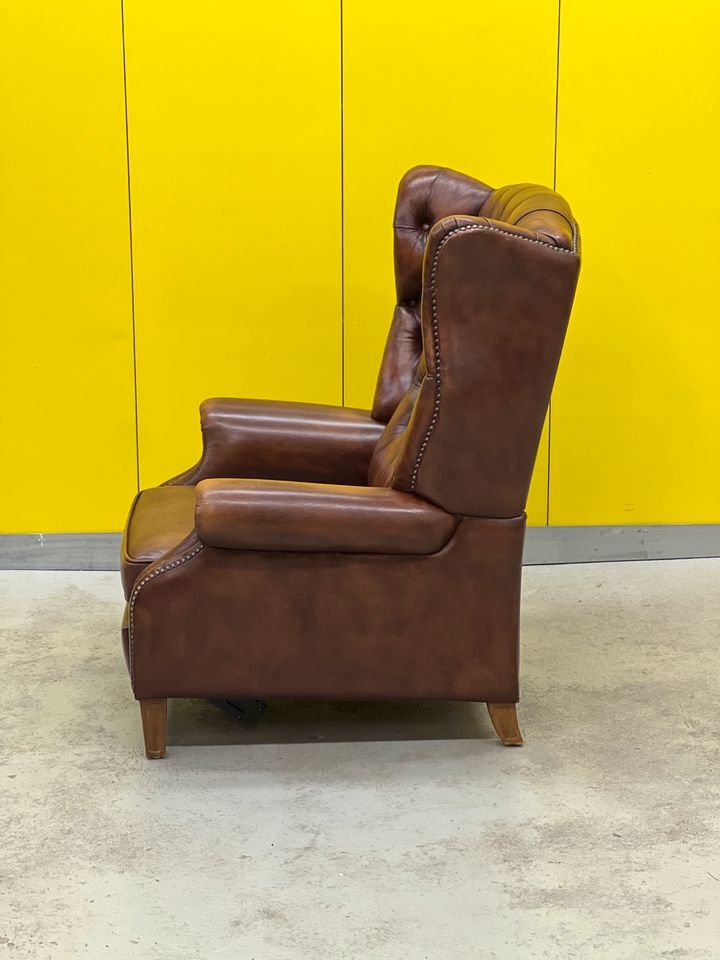 Fauteuil inclinable chesterfield vintage fait main marron