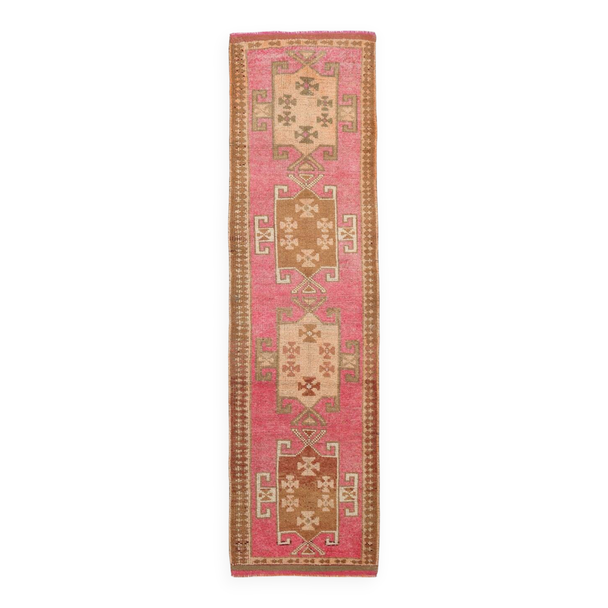 3x11 Faded Pink & Brown Vintage Runner Rug,