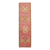 3x11 Faded Pink & Brown Vintage Runner Rug,