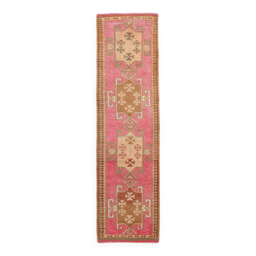 3x11 Faded Pink & Brown Vintage Runner Rug,