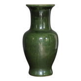 Green glazed ceramic vase, vintage baluster vase, flower pot