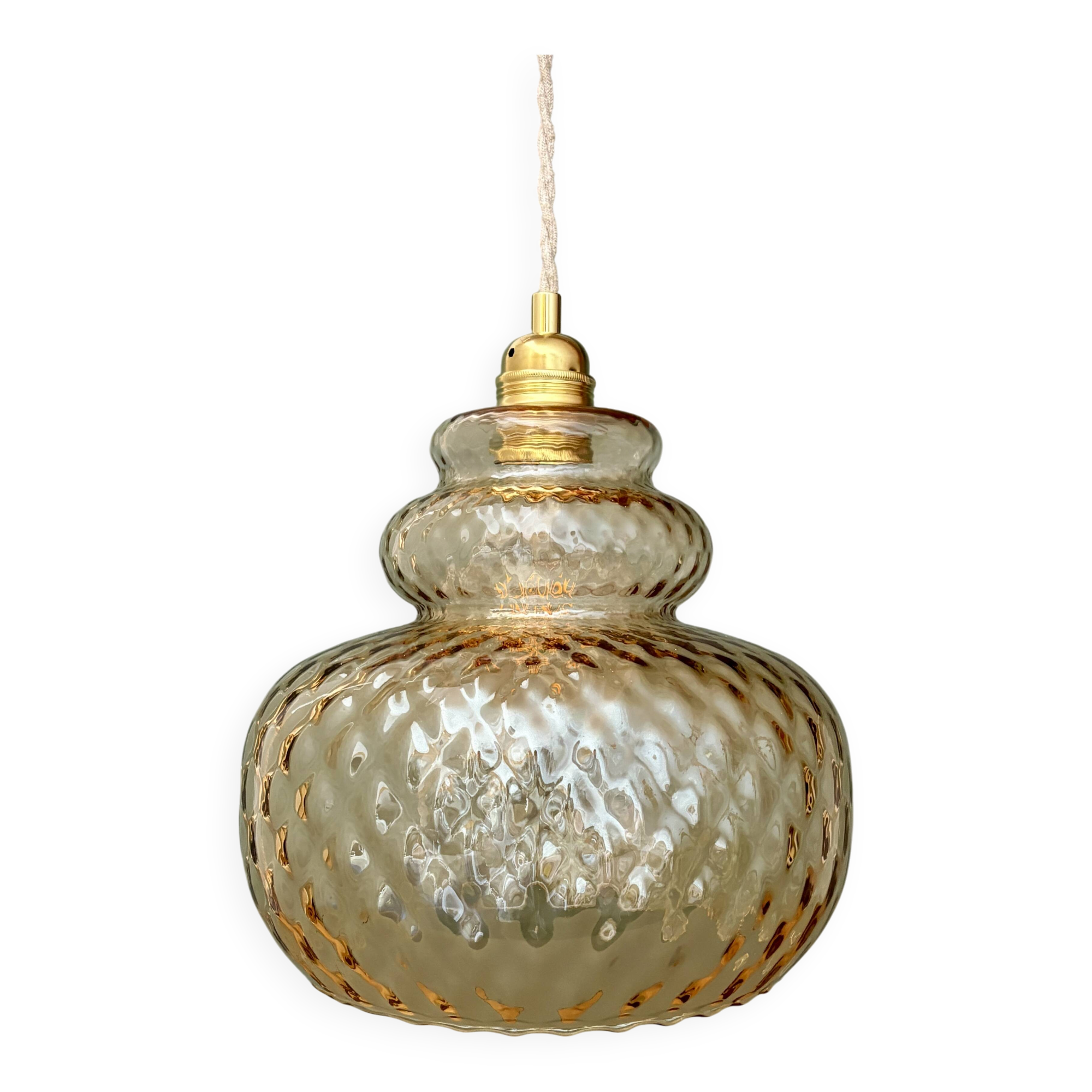 Suspension globe vintage en verre ambré