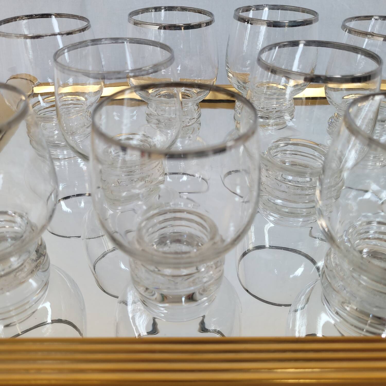 10 antique glasses with silver trim – French glassware, around 1950