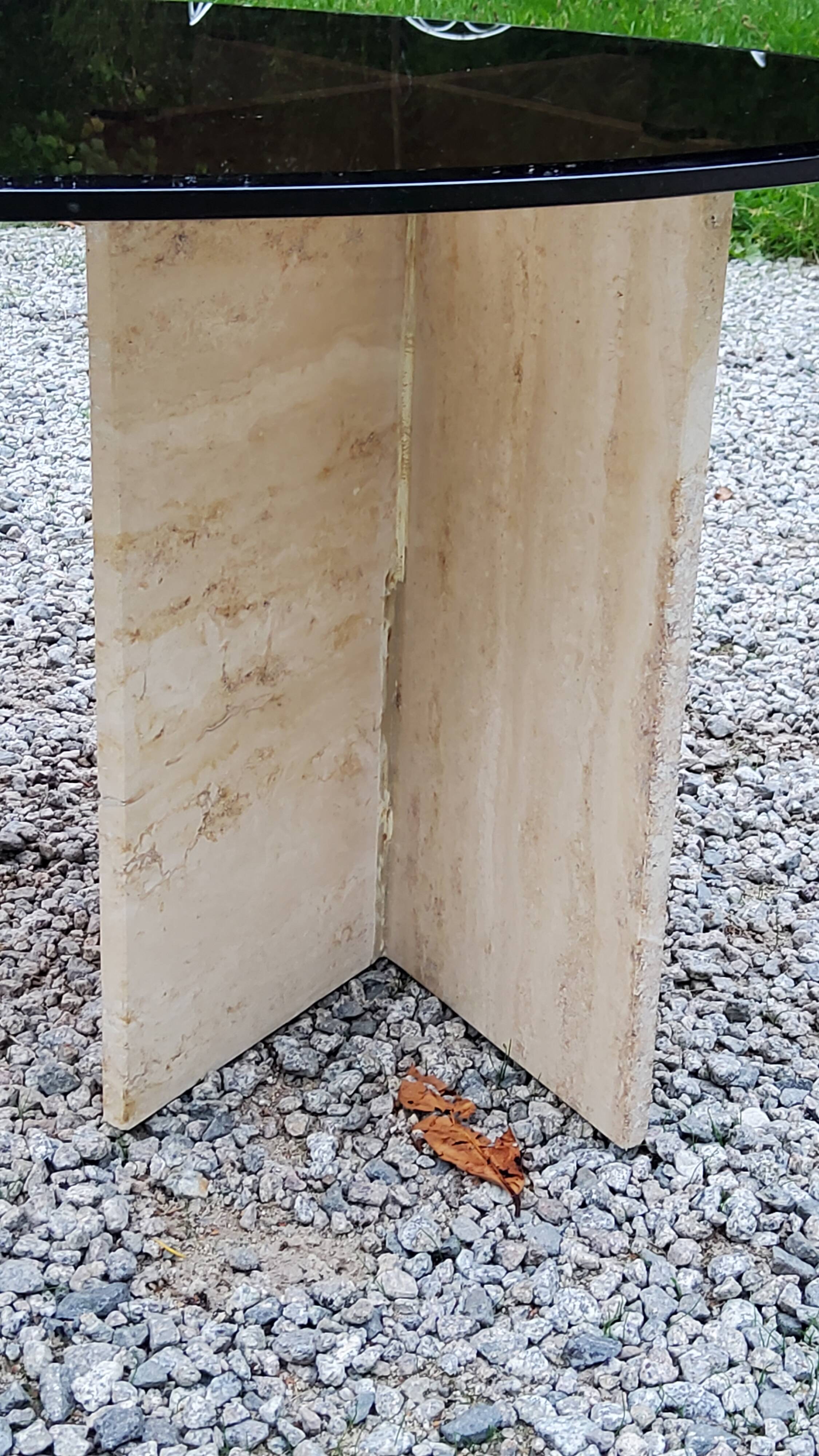 70s travertine and smoked glass designer coffee table