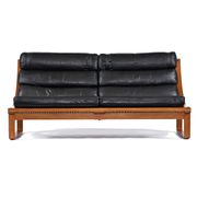 T4 black leather and teak sofa by Fred Lowen for Tessa, 1970s