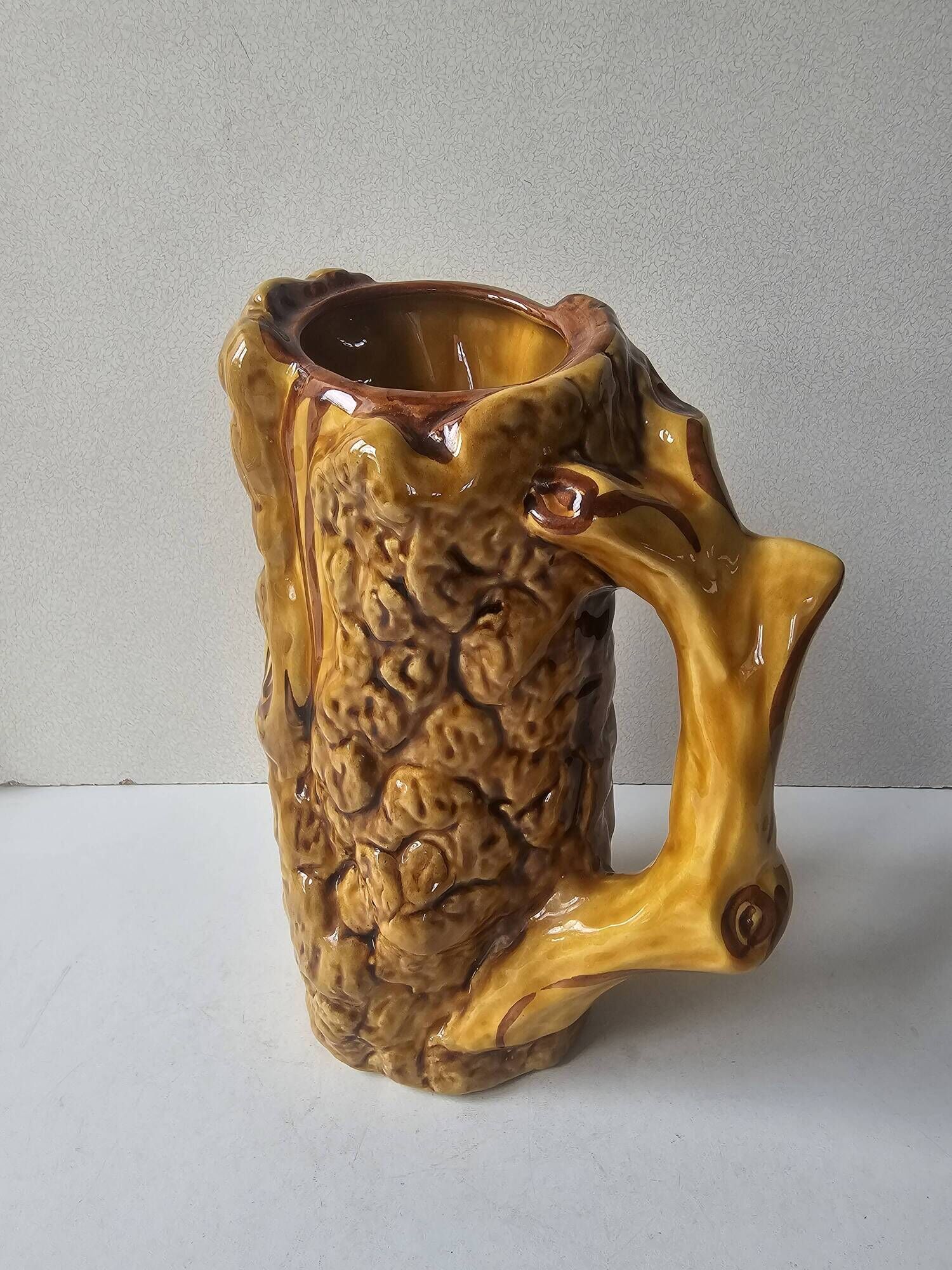 Ceramic jug resembling a tree trunk signed Aegitna Vallauris Years