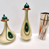Beige Encased and Hand-blown Glass Decanter Bottle, Italy