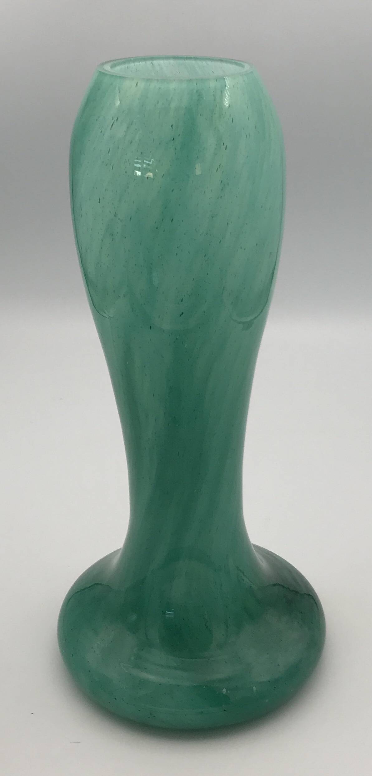 Vintage speckled green marbled glass vase, art nouveau