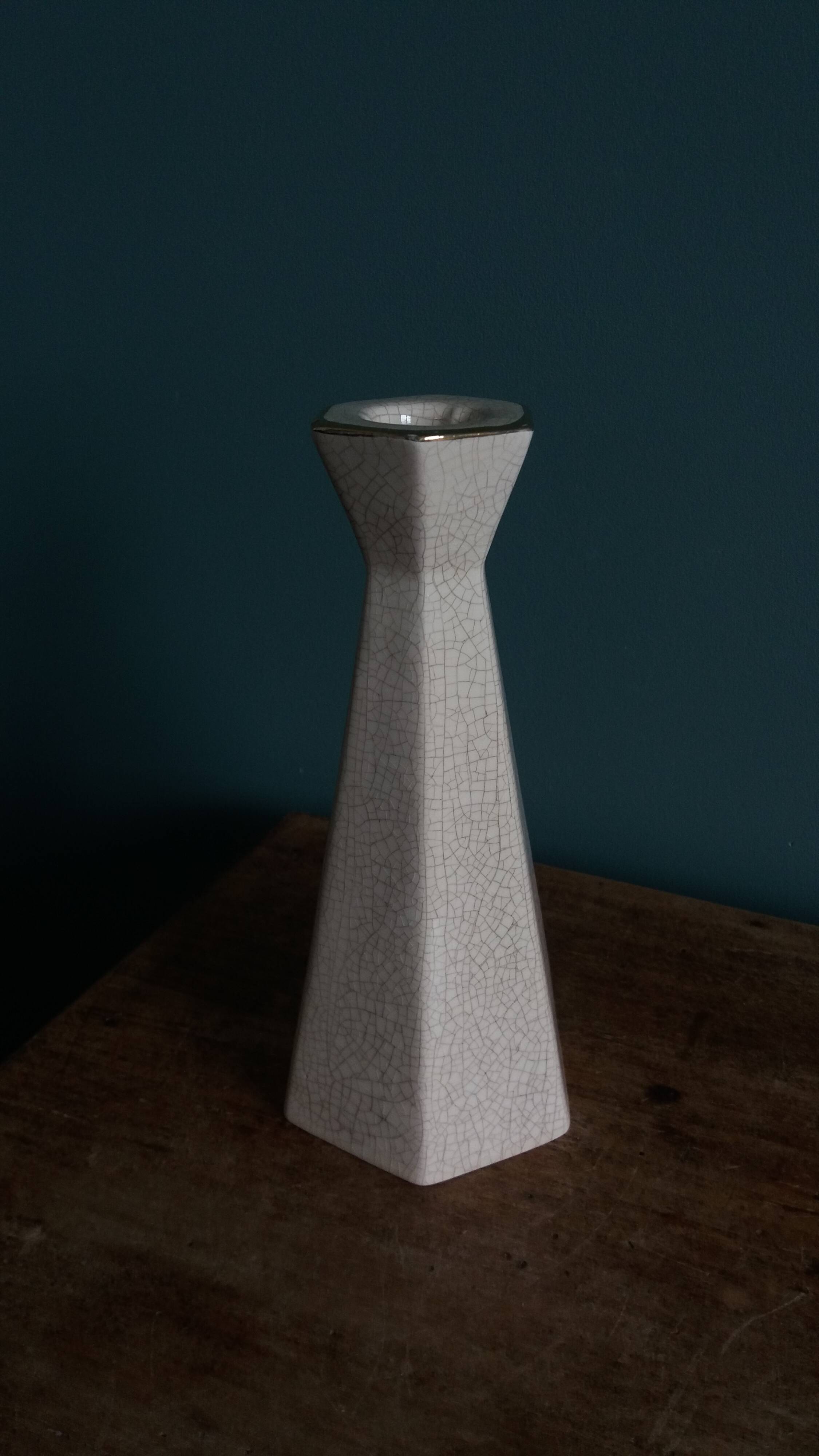 Ceramic candlestick with crackled glaze and gilding, Art Deco