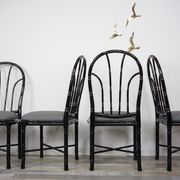 Lot of 4 Italian design chairs 70s - 80s in black laqué wood