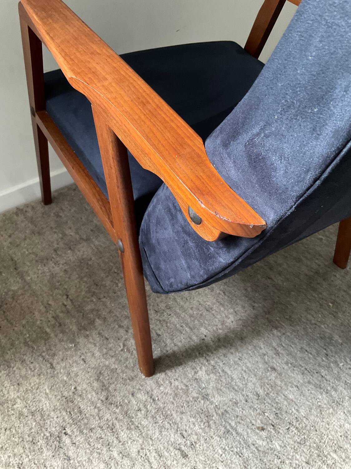 Scandinavian teak and velvet armchair from the 60s
