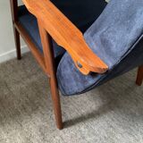 Scandinavian armchair in teak and velvet from the 60s