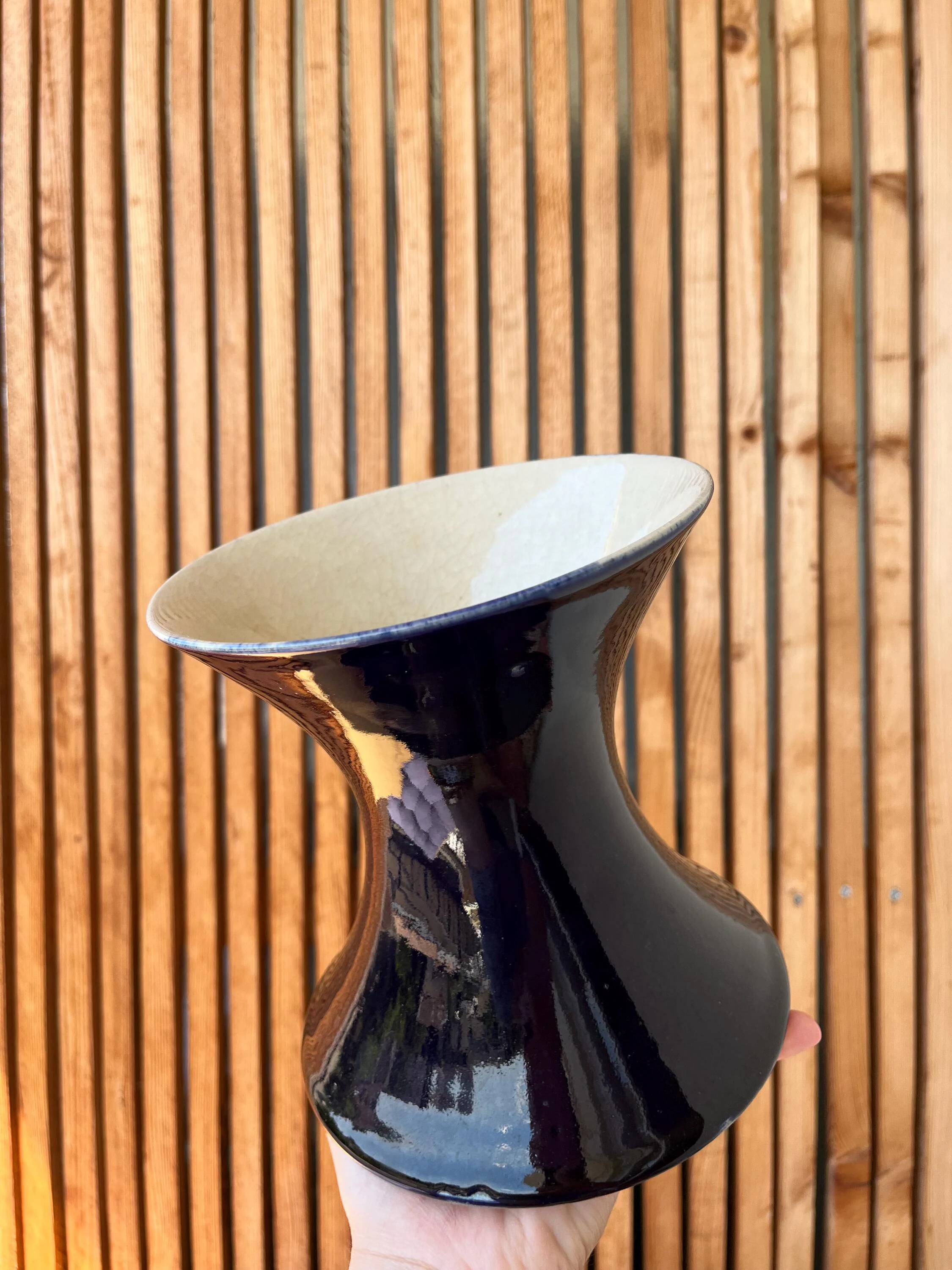 Blue ceramic diabolo vase, 1950