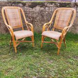 Pair of vintage rattan armchairs